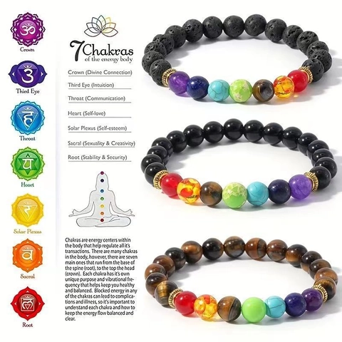 Natuurlijke Lavasteen Chakra Armband Genezing Energie Steen Kralen Yoga Meditatie Sieraden Met Metalen Tussenkralen Voor Mannen Vrouwen