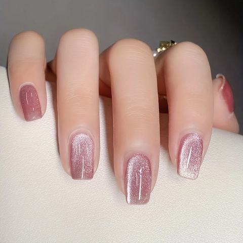 Glossy Cat Eye Press On Nails Plastic Gradient Glitter Fashionable Elegant Manicure Decoration For Women