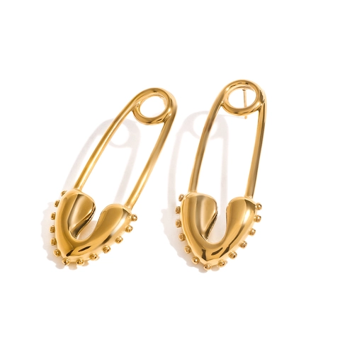 Stainless Steel Heart Safety Pin Earrings 18K Gold Plated Minimalist Punk Style Fashion Jewelry For Women Trendy