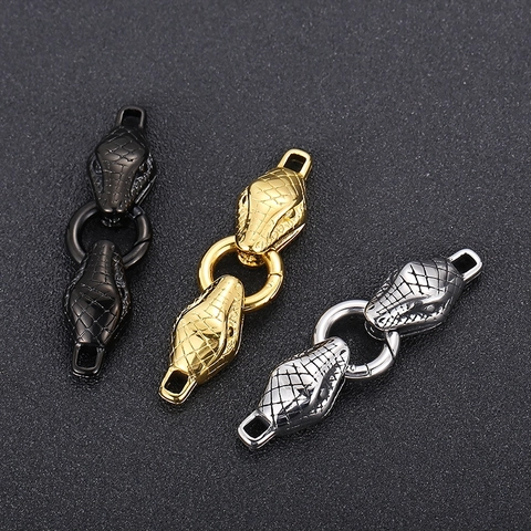 Fermoirs De Bijoux Double Tête De Serpent Acier Inoxydable DIY Collier Bracelet Connecteurs Style Hip Hop Punk Anneau Rond