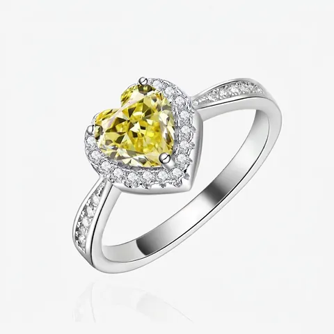 Anello Halo A Forma Di Cuore Argento Sterling 925 Con Zirconia Cubica Gialla Rosa Gioielli Per Donna