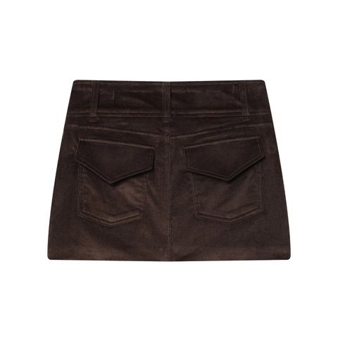 Minifalda De Pana Para Mujer Talle Alto Doble Botón Metálico Bolsillo Color Café Streetwear