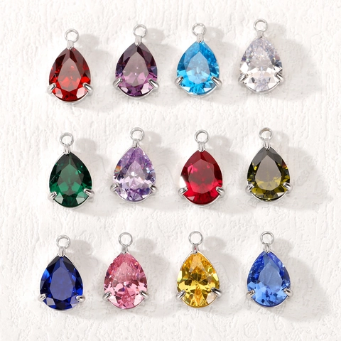 Pear Shape Birthstone Pendants 316L Stainless Steel 3A Zirconia Water Drop Tiny Charms For DIY Jewelry Making