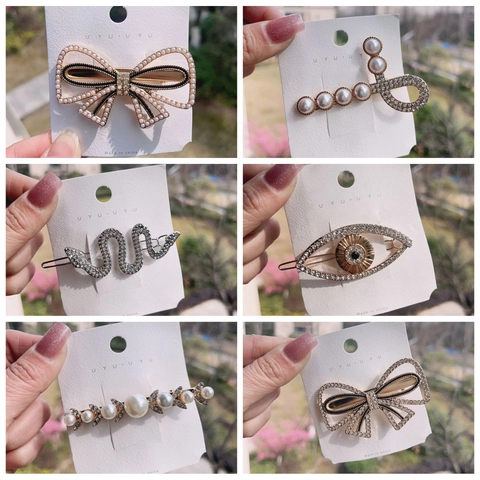 Mollette Per Capelli Per Donne Ragazze Elegante Lega Strass Fiocco Serpente Occhio Del Male Fermagli Per Capelli Künstliche Perle