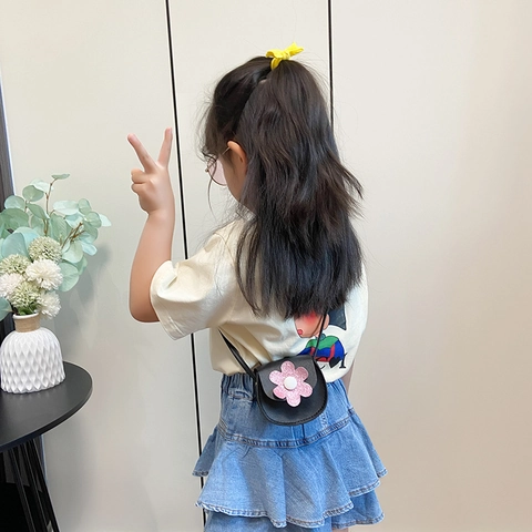 Mini Bolso Bandolera Niños Lindo Cuero PU Flor Bolso Hombro Niñas Lentejuelas Flor Monedero Accesorio Moda Infantil
