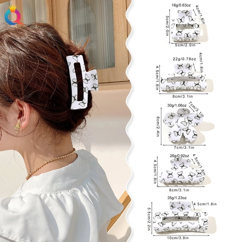 Butterfly Printed Hair Claw Clips Acrylic Rectangular Flower Arched Shape Strong Hold Daily Styling For Women Girls