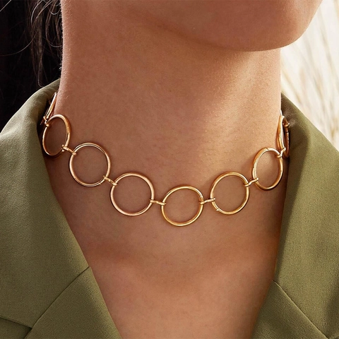 Alloy Kreisförmige Ineinandergreifende Ring Choker Halskette Statement Geometrische Chunky Gliederkette Mode Schmuck Für Damen