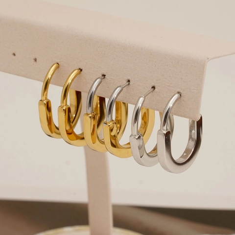 Geometric U-Shaped Stud Earrings Stainless Steel 18K Gold Plated Hypoallergenic Minimalist Trendy Jewelry For Women