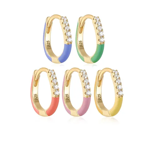 Orecchino A Cerchio In Smalto Colorato Con Perno In Argento Sterling 925 Zirconia Stile Dopamina