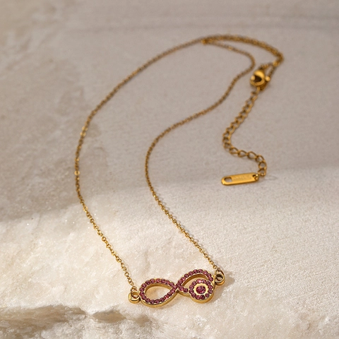 Collana con Pendente Simbolo Infinito Mobius Acciaio Inossidabile 304 Zirconia Intarsiata Placcata in Oro Gioielli di Moda per Donna
