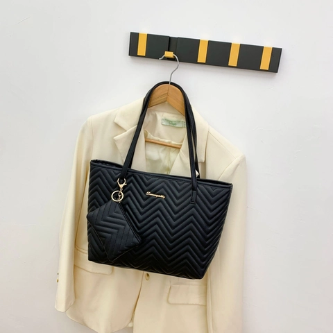 Borsa Tote Trapuntata Chevron E Pochette Grande Capacità Pelle PU Borsa A Spalla Per Donna Viaggio Casual Versatile Trendy