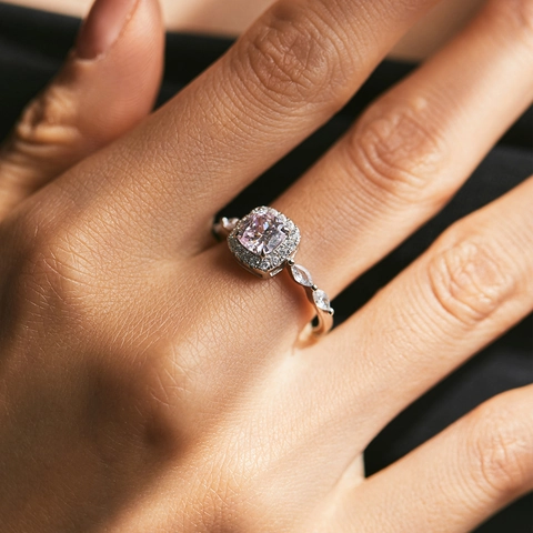 925 Sterling Silber Ring Kissenschliff Rosa Gelber Kristall Zirkonia Halo Marquise Design Schmuck Für Damen