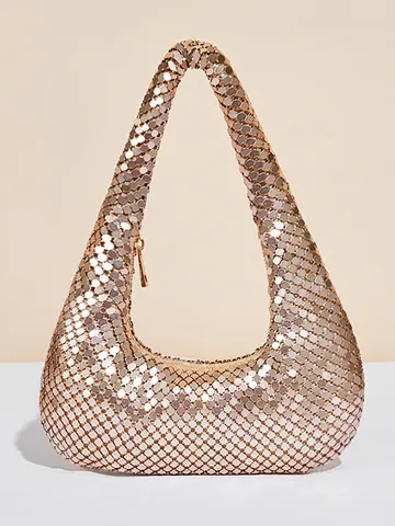 Borsa Da Sera Da Donna In Maglia Metallica Di Alluminio Lucido Glamour Paillettes Hobo Borsa A Tracolla Per Feste Banchetti Matrimoni