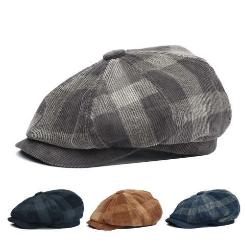 Cappello Newsboy In Velluto A Coste A Quadri Vintage Stile Britannico Berretto Da Pittore Per Donne E Uomini Retro