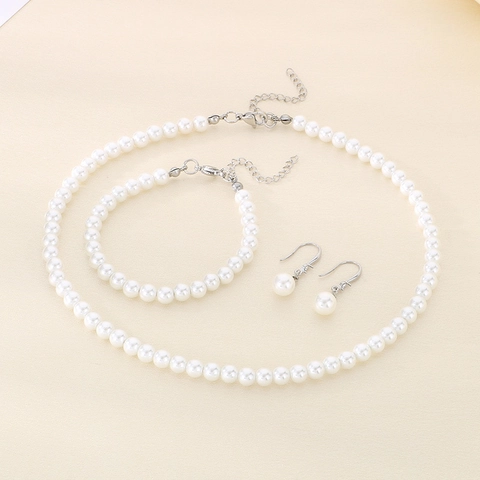 Set Collana Bracciale E Orecchini Di Künstliche Perle In Acciaio Inossidabile Stile Francese Elegante Per Donna