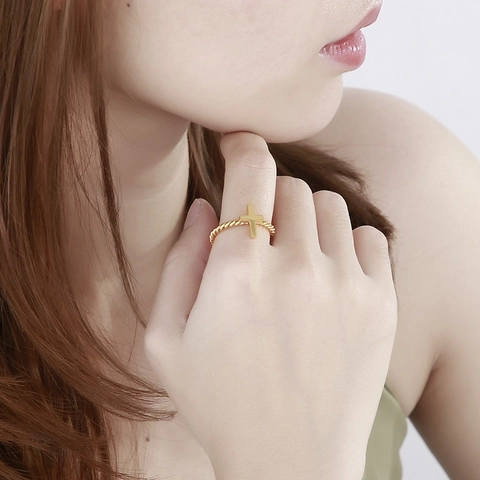 Anello Croce In Acciaio Inossidabile Fascia Corda Intrecciata Gioielli Moda Minimalista Religiosa Uomo Donna Lucidato