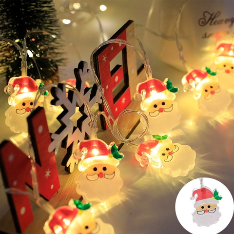 Catena Luminosa Natale LED Babbo Natale Pupazzo Di Neve Albero Forme Bianco Caldo Batteria USB Plastica Interno Decorazione