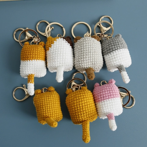 Portachiavi Gatto All'uncinetto Fatto A Mano Lana Morbida Animale 3D Pendente Borsa Cartone Animato Gattino