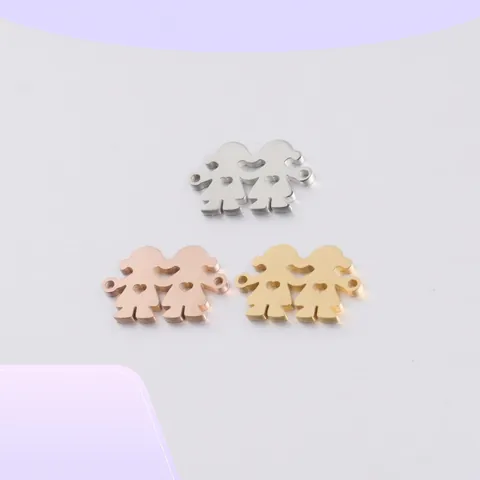 Stainless Steel Family Member Silhouette Charms Mirror Polished Heart Cutout Connectors For DIY Jewelry Making Crafts