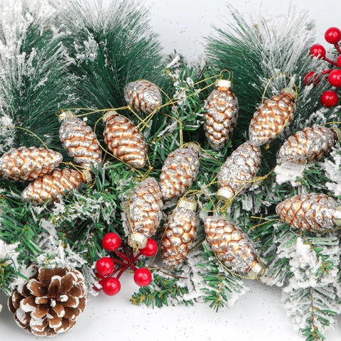 Addobbi Natalizi In Vetro A Forma Di Pigna Con Glitter Per Albero Di Natale Decorazioni Scintillanti Oro Champagne Vintage