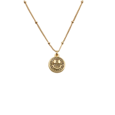 Collana Con Ciondolo Emoji Rame Placcato Oro Zircone Smalto Viso Sorridente Gioielli Moda Donna Catena A Sfere