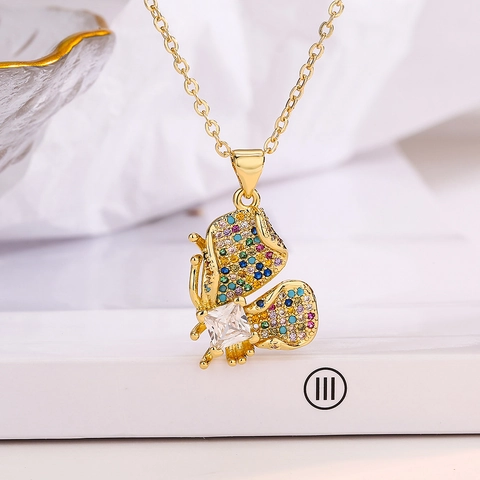 Collana Con Ciondolo A Farfalla Rame Placcato Oro Zircone Colorato Strass Scintillanti Gioielli Eleganti Per Donna