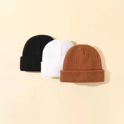 Gorro De Punto Acrílico Con Vuelta Acanalado Cálido Invierno Informal Color Sólido Accesorio Versátil Para Hombre Y Mujer