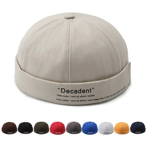 Retro Cotton Docker Hat Brimless Twill Embroidered Adjustable Beanie Cap Vintage Streetwear Style