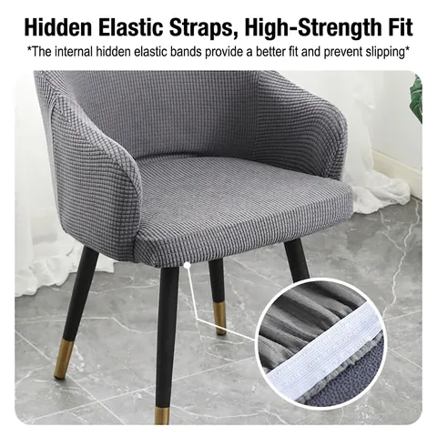 Copripoltrona Elasticizzato In Pile Tessuto Waffle Protezione Sedia Da Pranzo Moderno Tinta Unita Lavabile Copertura Totale