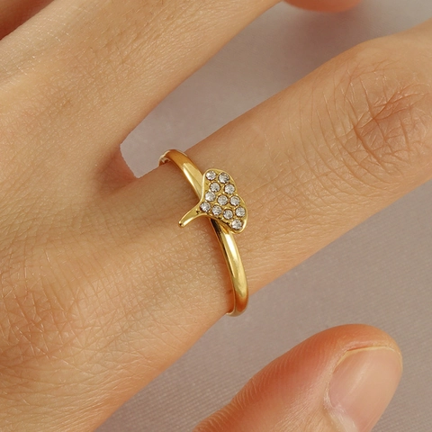 Hartvorm Verstelbare Open Ring 18K Verguld Roestvrij Staal Strass Mode Sieraden Voor Vrouwen