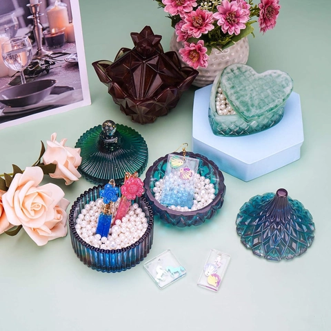 Stampi In Silicone Per Scatola Di Immagazzinaggio DIY Colata Di Resina Righe Cuore Corona Forme Piramidali