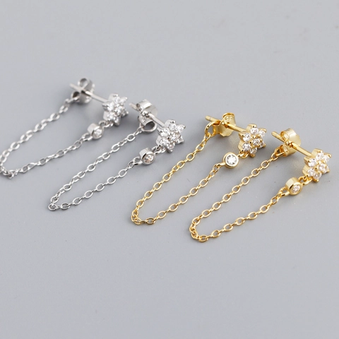 Plum Blossom Flower Stud Earrings With 925 Sterling Silver Earring Post Zircon Tassel Chain Dangle For Women Elegant