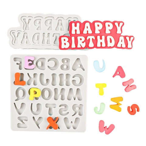 Stampi In Silicone Happy Birthday E Lettere Alfabeto Maiuscole Per Decorazione Torte DIY Fondant Cioccolato Strumenti