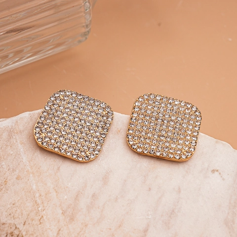 Geometric Oval Rhombus Stud Earrings Alloy Rhinestone 925 Sterling Silver Earring Post Elegant Shiny Jewelry For Women