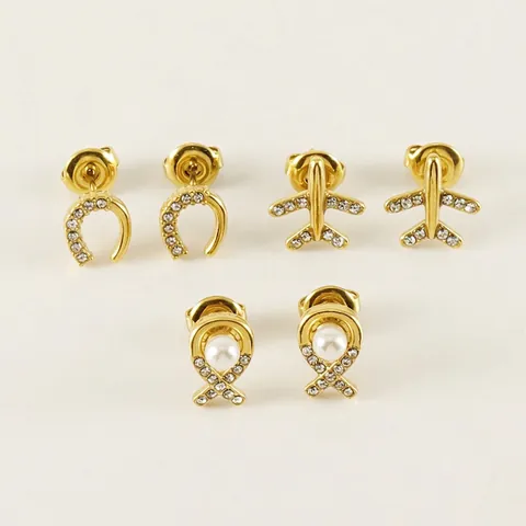 Orecchini A Lobo Eleganti Acciaio Inossidabile Placcato Oro 18K Con Strass E Perla Artificial Imitazione Stile Francese Donna