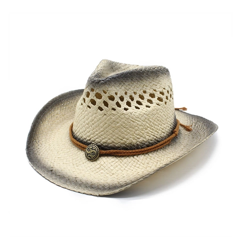 Cappello Da Cowboy In Paglia Traspirante Tesa Larga Protezione Solare Spiaggia Aperto Stile Western Stella