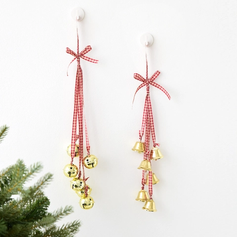 Campana Di Natale Da Appendere Ferro Metallo Campane Dorate Con Nastro A Quadri Decorazione Per Albero Porta Parete