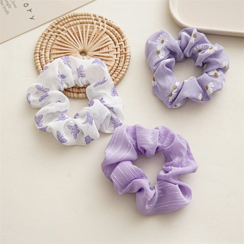 Coleteros De Gasa Morada Con Estampado De Margaritas Y Mariposas Coleteros Con Serpentinas Y Diadema Triangular Elástica