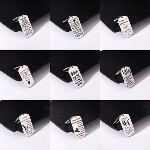 Engraved Stainless Steel Dog Tag Keychain Inspirational Quotes Family Friendship Love Gift Accessory For Men Women