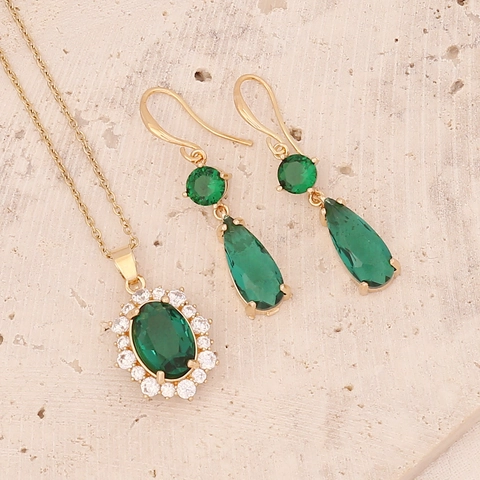 Collana Con Pendente In Zircone Verde Smeraldo Rame Acciaio Inossidabile Placcato Oro Lusso Geometrico Floreale Gioielli Donna