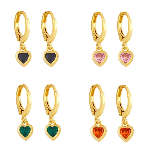 Herz Anhänger Huggie Hoop Ohrringe Kupfer Zirkon 18K Vergoldet Nische Design Romantisches Geschenk Frauen