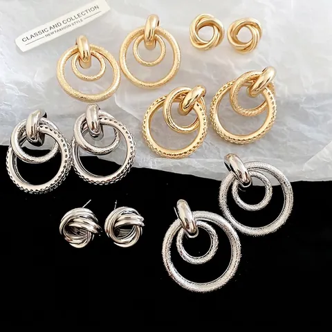 Holle Geometrische Cirkel Knop Oorringen Met 925 Sterling Zilveren Oorsteker In elkaar Grijpende Dubbele Ring Metalen Sieraden Voor Dames