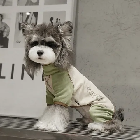Warm Dog Jumpsuit Dralon Thermal Fleece Four Legged Color Block Pajamas Romper Outdoor Soft Base Layer For Small Dogs