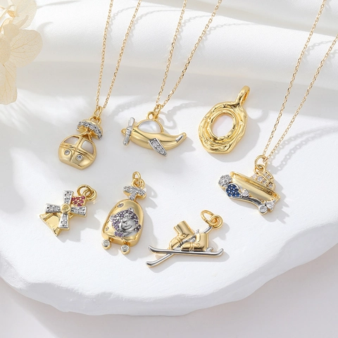 Copper Gold Plated Zirconia Airplane Yacht Windmill Pendant Only Without Chain For DIY Jewelry Making Women Accessories