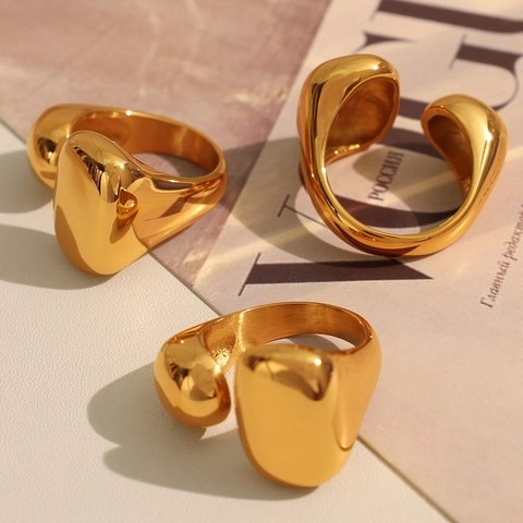 Minimalist Stainless Steel Ring Organic Irregular Bold Chunky High Polished Fashion Accessory Jewelry For Women