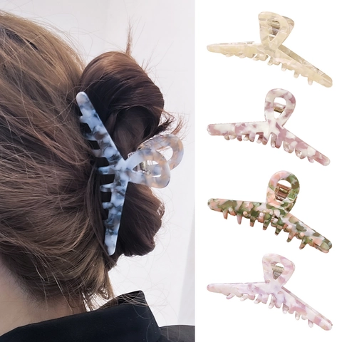 Large Acetate Hair Claw Clip French Vintage Marble Pattern Shark Clip For Women Elegant Nonslip Hair Grip
