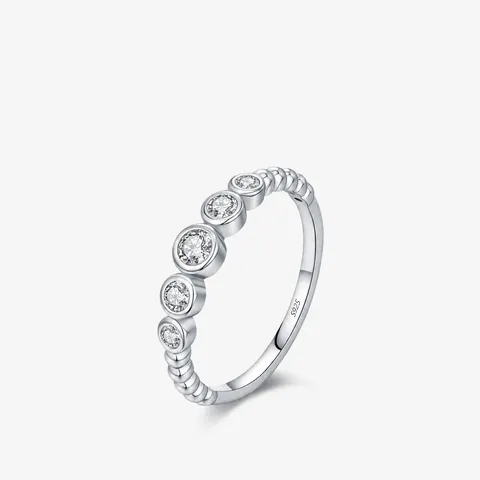 Anello In Argento Sterling 925 Moissanite Per Donna VVS1 Colore D Taglio Rotondo Pietre Multiple Fascia A Bolle Impilabile Elegante
