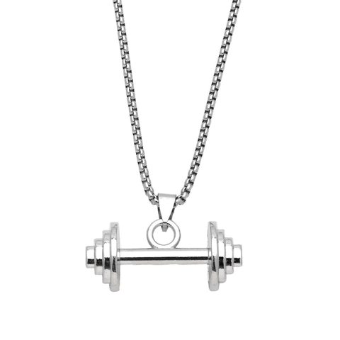 Dumbbell Pendant Necklace Stainless Steel Box Chain Alloy Charm For Men Hip Hop Fitness Sports Style Jewelry