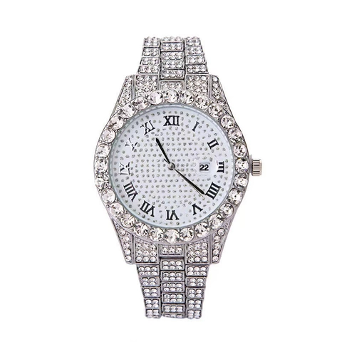 Orologio Al Quarzo Da Donna Di Lusso Con Strass Cinturino In Lega Numeri Romani Calendario Visualizzazione Data