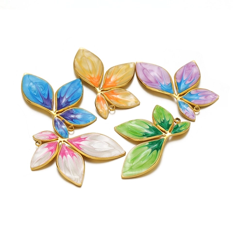 Dijes De Acero Inoxidable Chapado En Oro Esmalte Degradado Mariposa Corazón Hoja Colgantes Para Joyas DIY